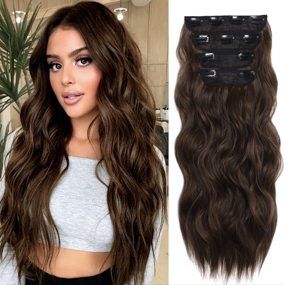 Dark Brown Clip in Hair Extensions Chocolate Brown Long Wavy Clip in Hair